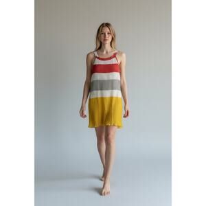 Caren Sport Pleated Chiffon Halter Shift Dress size Medium Colorful Striped